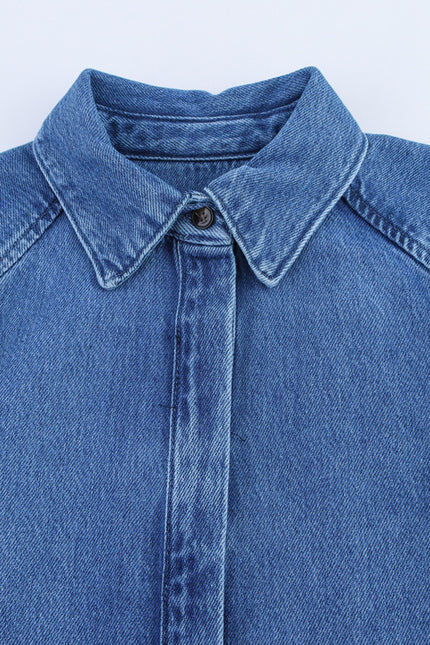 2 Colorway Turn Down Collar Long Sleeve Buttons up Denim Blue Color Casual Fashion Jeans Tops Blouse for Women