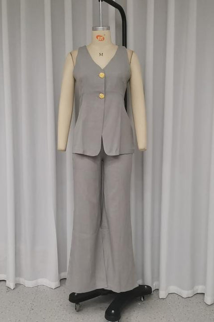 Autumn New Fashion Casual Women'S Buttoned Undershirt Undershirt Slit Pants Two Piece Set