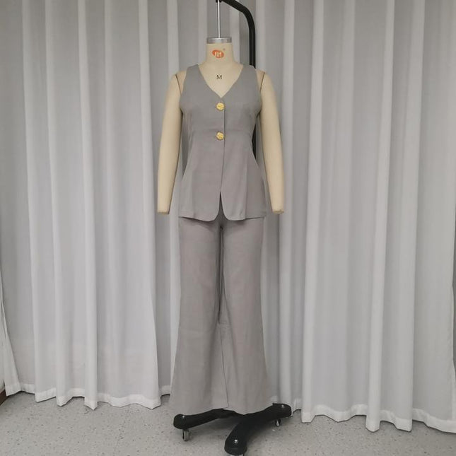 Autumn New Fashion Casual Women'S Buttoned Undershirt Undershirt Slit Pants Two Piece Set