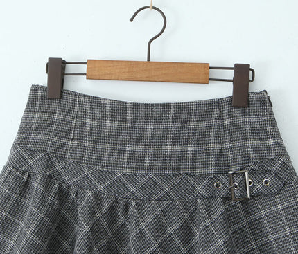 Gray Color Plaid Print Bottom Lace Hot Sale Casual Fashion Mini Skirt for Women