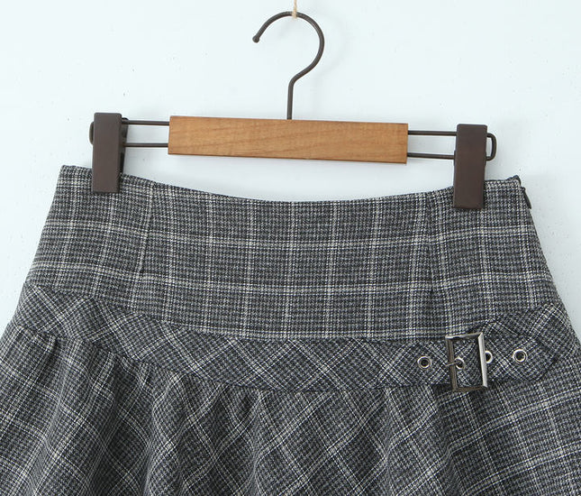 Gray Color Plaid Print Bottom Lace Hot Sale Casual Fashion Mini Skirt for Women