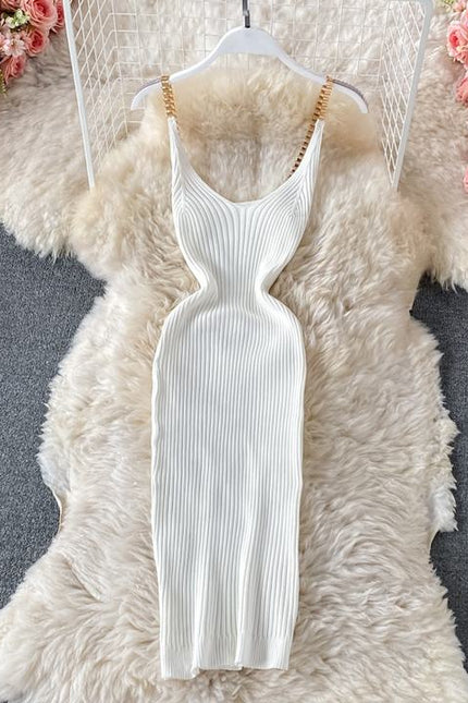2024 Verão Novo Temperamento Sexy Malha Cadeia Halter Vest Slim Vestidos Apertados