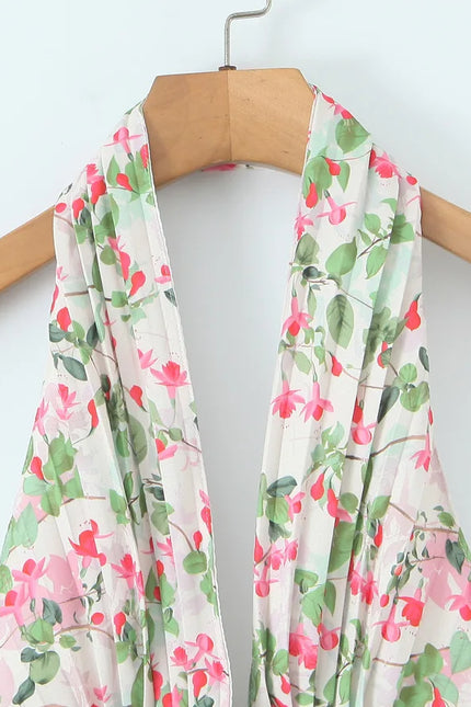 2 Colorway Back Hollow Out Floral Print Sleeveless Causal Fashion Summer Mini Halter Dress for Women