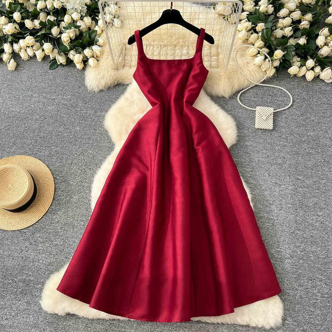 2024 New Design Sense Backless Retro Solid Color Women's Casual Dress Prom Dress