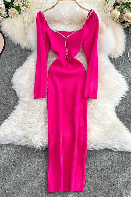 Knit Dress Women'S New Square Neck Sexy Slim Tight Dresses