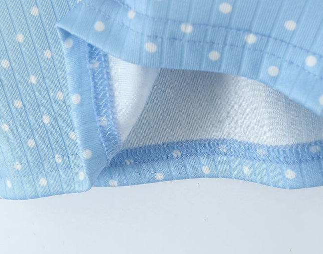 Light Blue Color Polka Dot Print Back Hollow Out Casual Fashion Women's Halter Crop tank Top