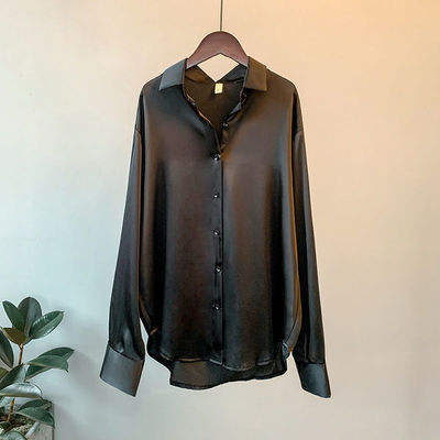 Spring Solid Color Satin Blouse Women Top Ladies Wear Autumn Long Sleeve Turn-down Collar Women Tops Fashionable