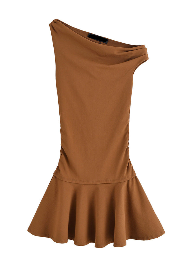 3 Colorway Solid Color Asymmetrical Design Sleeveless Casual Fashion Summer Mini Dress for Women
