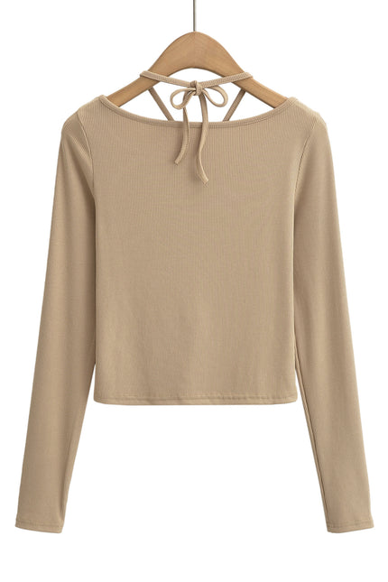 4 Colorway Front Hollow Out Long Sleeve Crew Neck Knitted Casual Fashion Women t Shirt