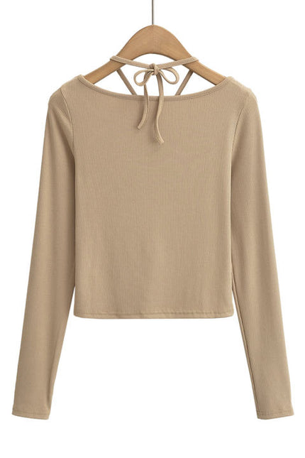 4 Colorway Front Hollow Out Long Sleeve Crew Neck Knitted Casual Fashion Women t Shirt