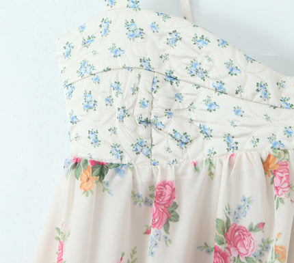 Patchwork Design Multi Color Floral Print Shoulder Strap Hot Sale Casual Fashion Mini slip Dress for Ladies