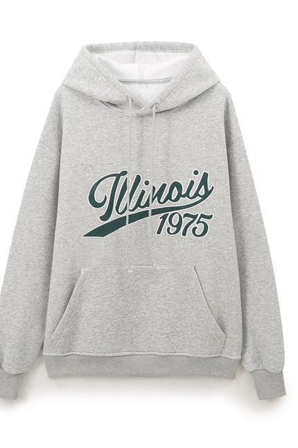 Letter Print Front Pockets Hooded Gray Color Long Sleeve Casual Fashion Women Sweatshirt Hoodie