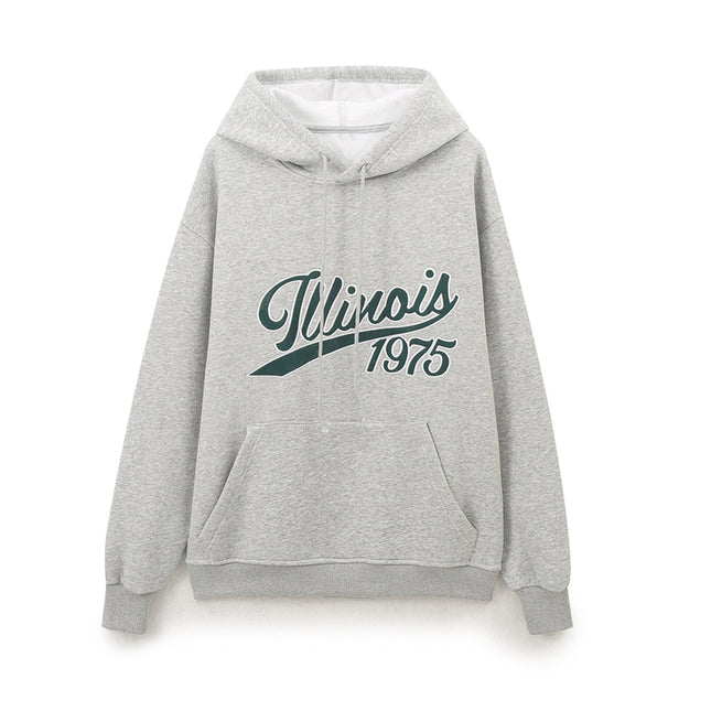 Letter Print Front Pockets Hooded Gray Color Long Sleeve Casual Fashion Women Sweatshirt Hoodie