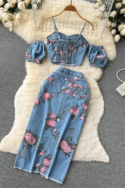Camisola sem alças colete cintura alta Split meia saia do corpo duas peças conjunto feminino