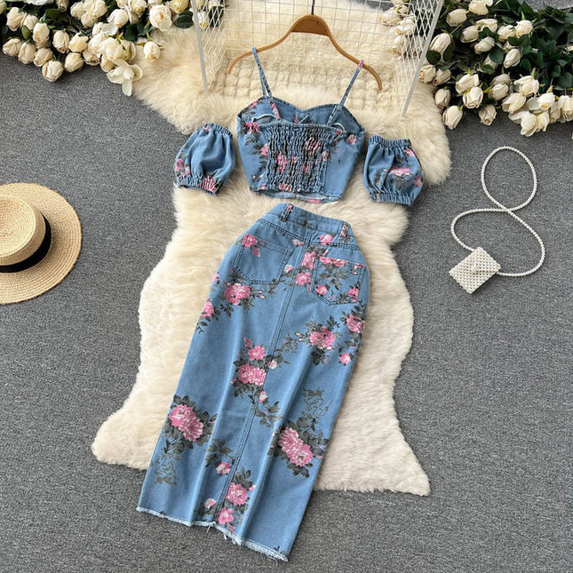 Camisola sem alças colete cintura alta Split meia saia do corpo duas peças conjunto feminino