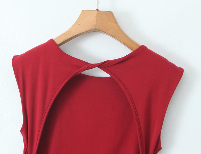 2 Colorway Solid Color Back Hollow Out Sleeveless Crew Neck Casual Fashion Elegant Women One Piece Jumpsuit