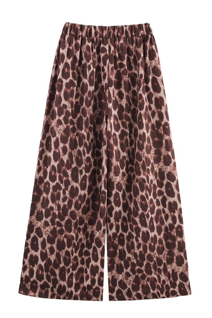 Turn Down Collar Long Sleeve Buttons up Blouse Elastic Waist Animal Print Pants Casual Women 2 Piece Set