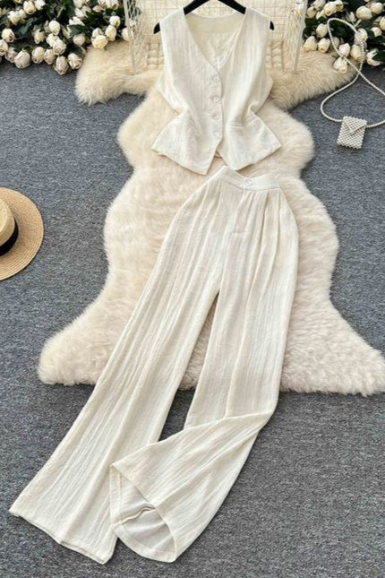Women Tank Top 2 Piece Suit Summer Cotton Linen Two Piece Women's Set Outfits