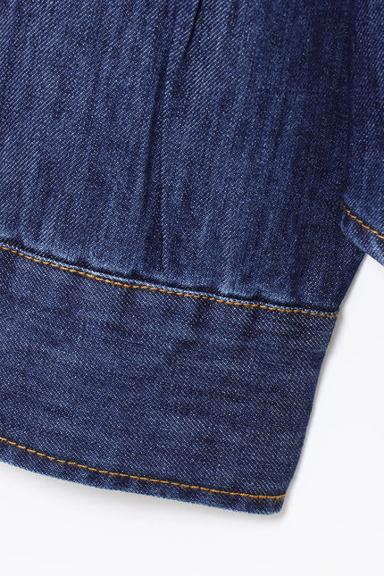 Denim Blue Color Buttons up Long Sleeve Long Sleeve Casual Fashion Jeans Tops Blouse for Women