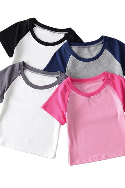 4 Colorway High Quality Short Sleeve Crew Neck Solid Color Casual Crop t Shirt for Women