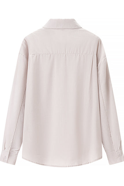 3 Colorway Solid Color Long Sleeve Buttons up Turn Down Collar Casual Fashion Tops Blouse for Women