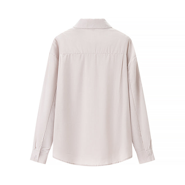 3 Colorway Solid Color Long Sleeve Buttons up Turn Down Collar Casual Fashion Tops Blouse for Women
