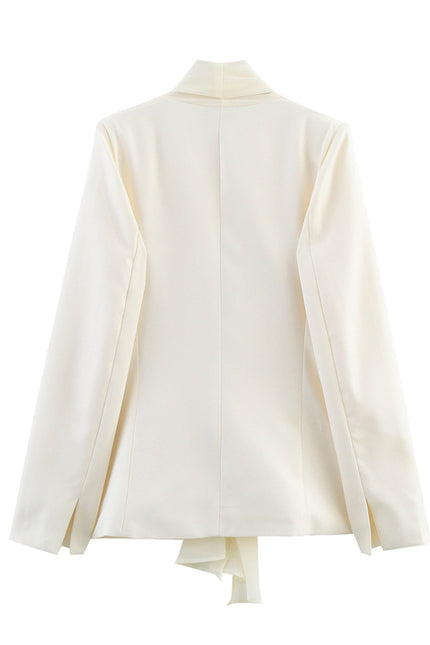 Beige Color Bow Tie Long Sleeve Casual Fashion Blazer Jacket for Women