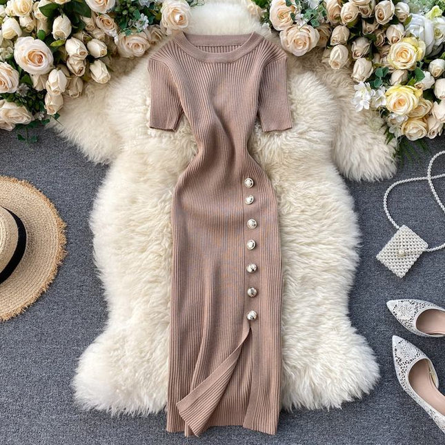 Summer New Arrives High Waist Tight Knit Dress Elegant Knit Sweater Dress