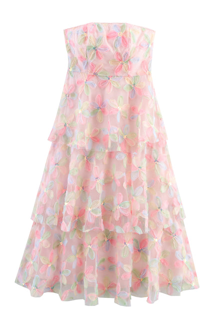 Strapless pink Color Floral Pattern Casual Fashion Long Dress for Women