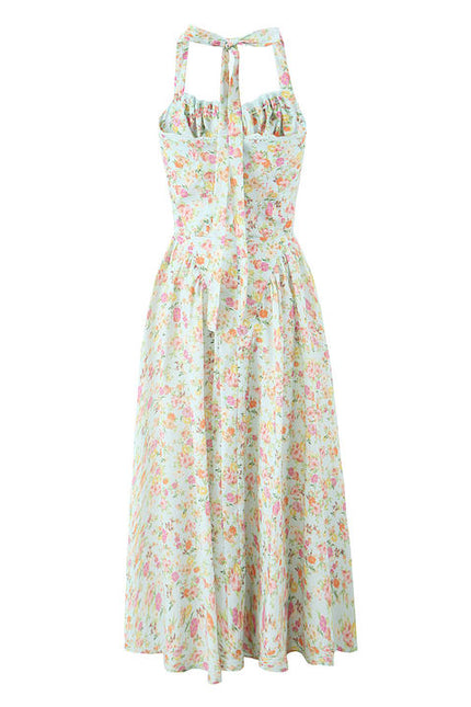 3 Colorway Back Hollow Out Sleeveless Front Lace up Casual Fashion Cotton Long Summer Dress for Women