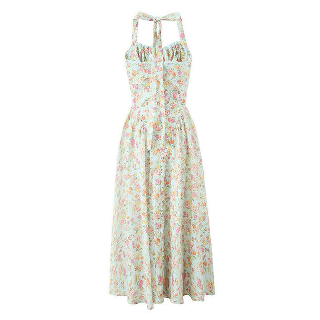 3 Colorway Back Hollow Out Sleeveless Front Lace up Casual Fashion Cotton Long Summer Dress for Women