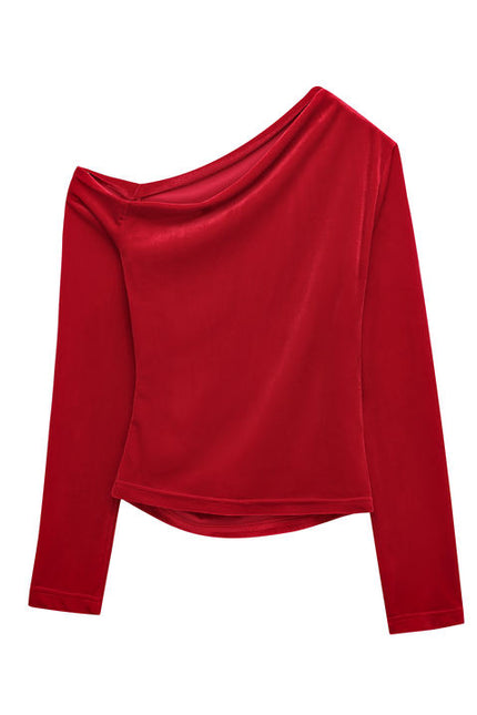 2 Colorway Asymmetrical Design Solid Color Long Sleeve Pleated Hot Sale Casual Fashion t Shirt for Women
