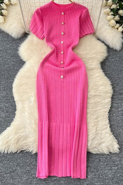 Women's New Premium Round Neck Short Sleeve Slim French Knit Dresses