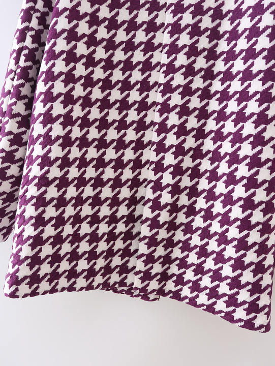 Purple Color Swallow Grid Design Double Breasted Notched Collar Long Sleeve Sexy Elegant Women Fashion Casual blazer