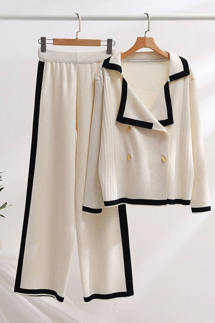 2024 Lapel Casual Top Set Colorblocking Long Sleeve Long Pants Two Piece Suit Set