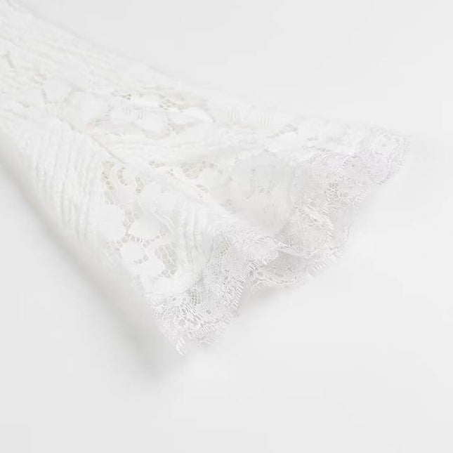 Slash Neck White Color Long Sleeve Floral Lace Casual Fashion Maxi Dress for Women