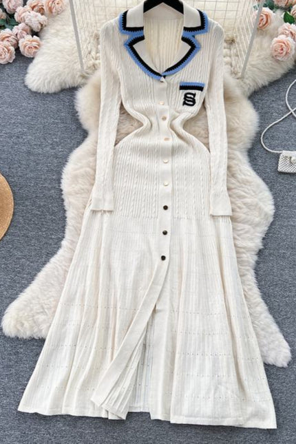 V-neck Women Knitted Spring Autumn Elegant Long Sleeve Ladies Fashion Maxi Dresses