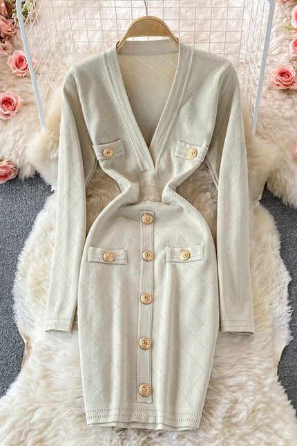 Wholesale Autumn and Winter V Neck Bodycon Elegant Jersey Casual Dresses for Women