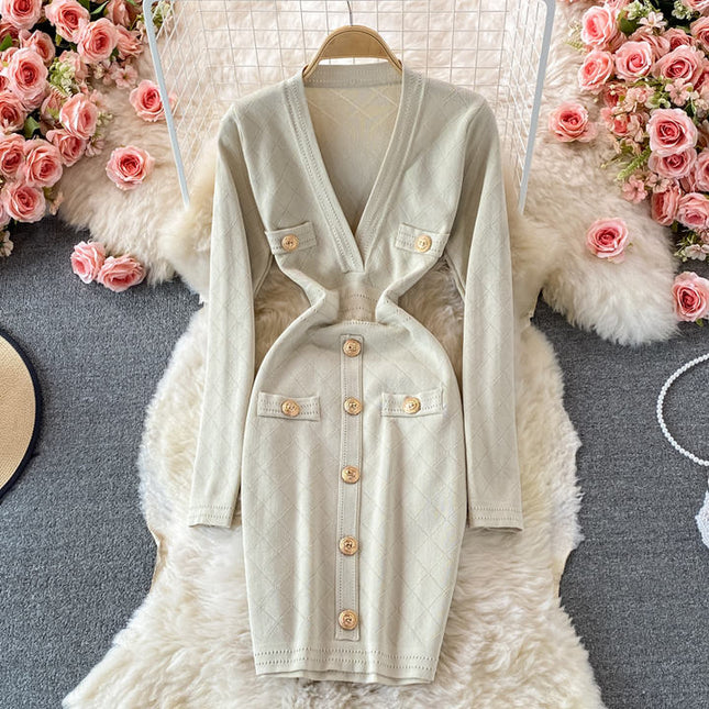 Wholesale Autumn and Winter V Neck Bodycon Elegant Jersey Casual Dresses for Women