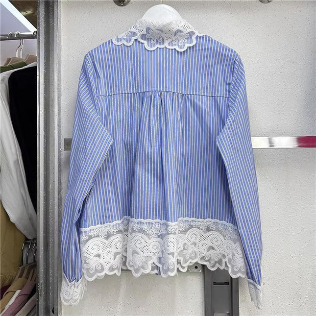 French New Fashion Lace Splicing Long Sleeve Shirt Women'S Tops