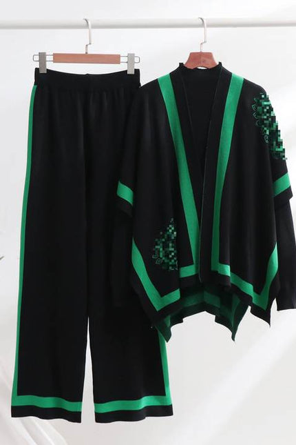 Fashion Knitting Muslim Women Shawl Three Pieces Sets Muslim Clothing