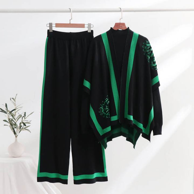 Fashion Knitting Muslim Women Shawl Three Pieces Sets Muslim Clothing
