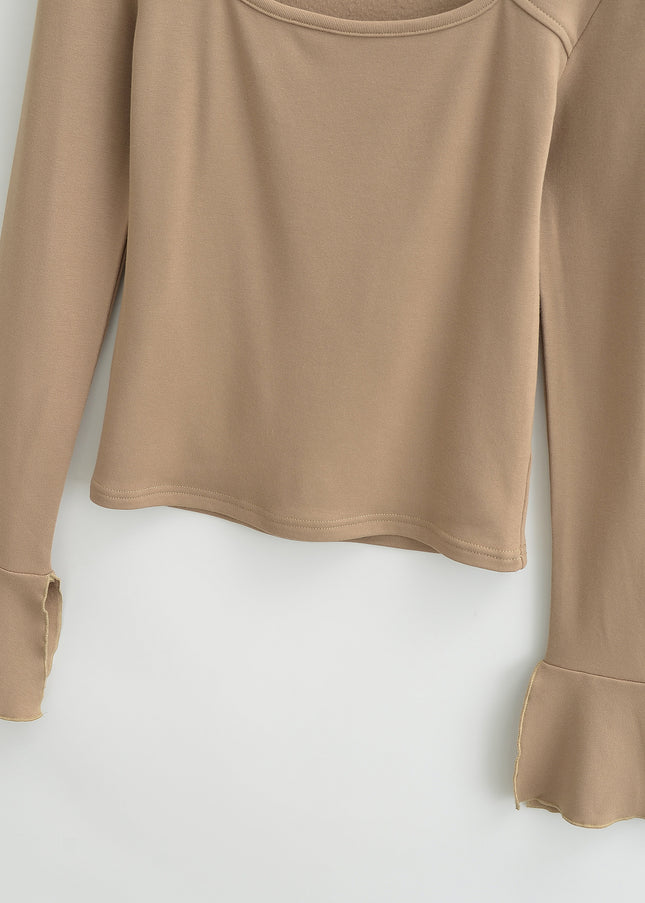 6 Colorway square Collar Solid Color Long Flare Sleeve With Slit Casual Fashion Women t Shirt