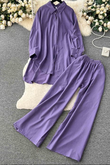 Women's Sets Spring Fashion Shirt High Waist Casual Pants 2 Piece Set Women Clothing Wholesale
