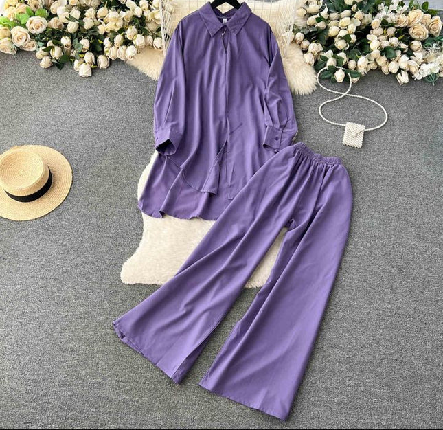 Women's Sets Spring Fashion Shirt High Waist Casual Pants 2 Piece Set Women Clothing Wholesale