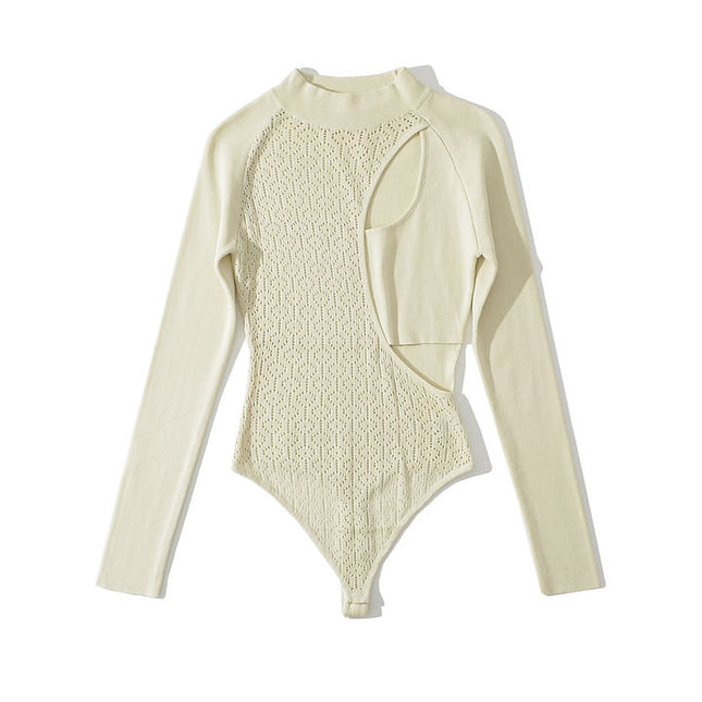 4 Colorway Crew Neck Zipper Fly Solid Color Long Sleeve Casual Bodysuits for Women