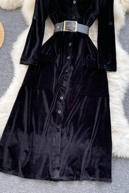 Autumn and Winter New Thickened Velvet Professional Dress A-line Slim Knee Length French Dress