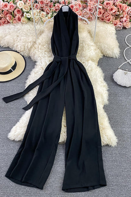 Summer Fashion V-Neck Sleeveless Hanging Neck Jumpsuit