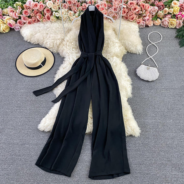 Summer Fashion V-Neck Sleeveless Hanging Neck Jumpsuit