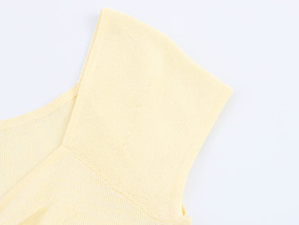 Buttons up Yellow Color Pleated Sleeveless Casual Fashion Women's tank Tops
